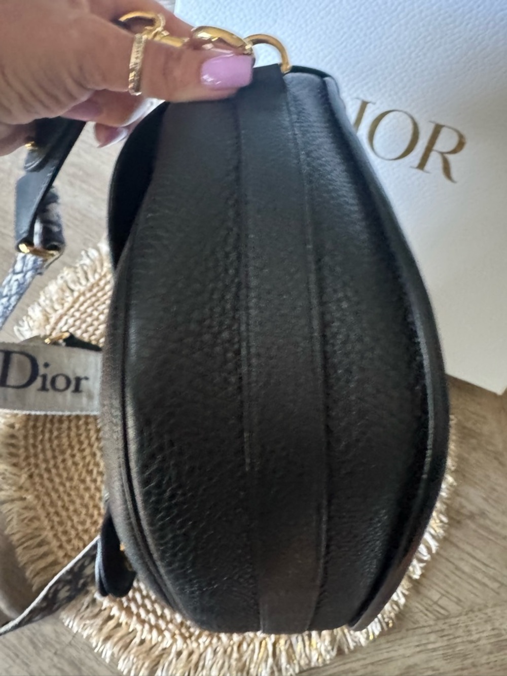 DIOR Large Bobby Black Bag Pebbled Leather with Logo Canvas Adjustable Strap - Picture 6 of 14